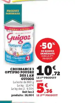 Hyper U GUIGOZ Croissance 3 optipro poudre des 1 an offre