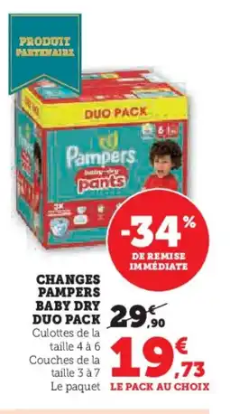 Hyper U Changes pampers baby dry duo pack offre