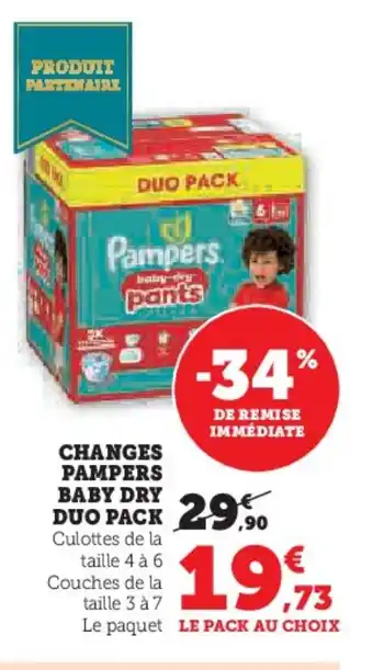 Hyper U Changes pampers baby dry duo pack offre