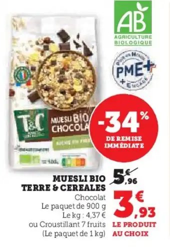 Hyper U TERRE & CEREALES Muesli bio offre