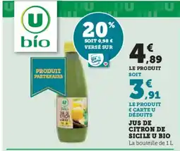 Hyper U Jus de citron de sicile u bio offre