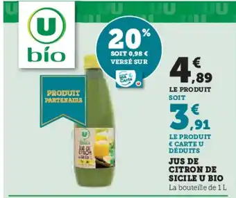 Hyper U Jus de citron de sicile u bio offre