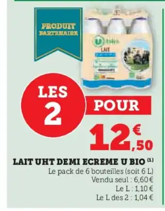 Hyper U Lait uht demi ecreme u bio offre