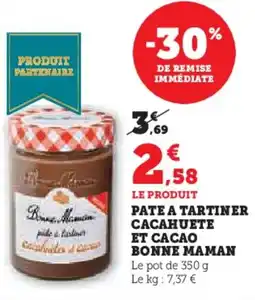 Hyper U BONNE MAMAN Pate a tartiner cacahuete et cacao offre