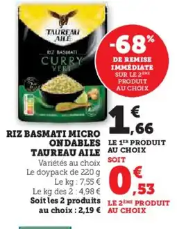 Hyper U TAUREAU AILE Riz basmati micro ondables offre