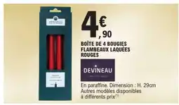 E.Leclerc BOÎTE DE 4 BOUGIES FLAMBEAUX LAQUÉES ROUGES offre