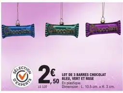 E.Leclerc LOT DE 3 BARRES CHOCOLAT BLEU, VERT ET ROSE offre