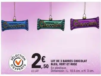 E.Leclerc LOT DE 3 BARRES CHOCOLAT BLEU, VERT ET ROSE offre
