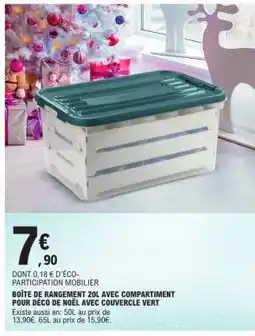 E.Leclerc BOÎTE DE RANGEMENT 20L AVEC COMPARTIMENT POUR DÉCO DE NOËL AVEC COUVERCLE VERT offre