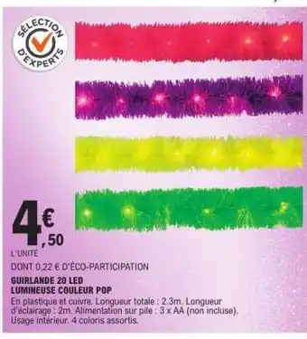 E.Leclerc GUIRLANDE 20 LED LUMINEUSE COULEUR POP offre