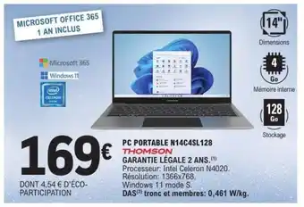 E.Leclerc PC PORTABLE N14C4SL128 offre