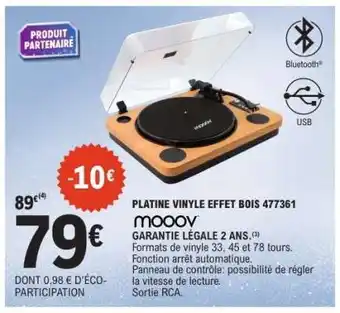E.Leclerc PLATINE VINYLE EFFET BOIS 477361 offre