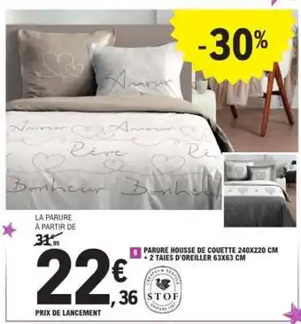 E.Leclerc Parure housse de couette 240x220 cm + 2 taies d'oreiller 63x63 cm offre