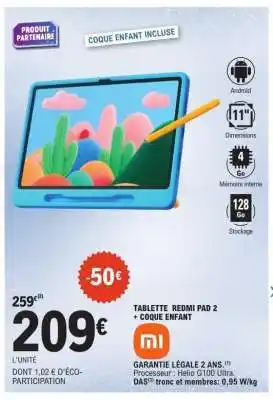 E.Leclerc TABLETTE REDMI PAD 2 + COQUE ENFANT offre