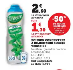 Hyper U TEISSEIRE Boisson concentree a diluer zero sucres offre