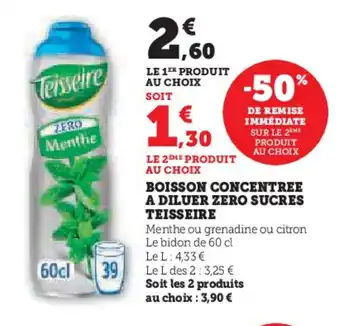 Hyper U TEISSEIRE Boisson concentree a diluer zero sucres offre