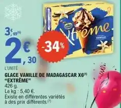 E.Leclerc Extrême - glace vanille de madagascar x6 offre