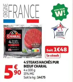 Auchan CHARAL 4 steaks hachés pur bœuf offre