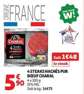 Auchan CHARAL 4 steaks hachés pur bœuf offre