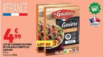 Auchan LE GAULOIS Lot de 2 gésiers ou foies de volaille confits offre