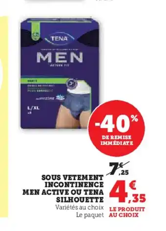 Hyper U Sous vetement incontinence men active ou tena silhouette offre