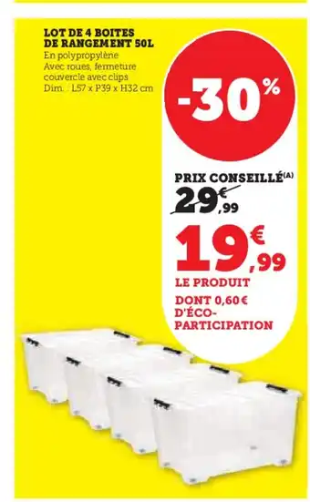 Hyper U Lot de 4 boites de rangement offre