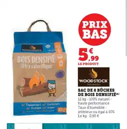 Hyper U WOODSTOCK Sac de 8 buches de bois densifié offre