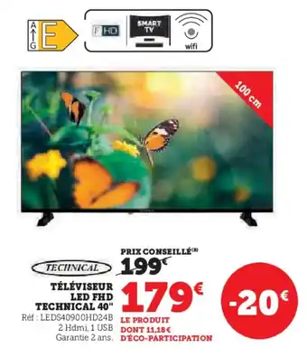 Hyper U TECHNICAL Téléviseur led fhd 40" offre
