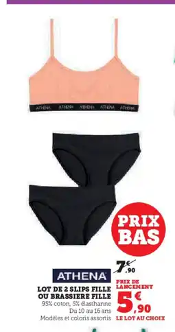 Hyper U ATHENA Lot de 2 slips fille ou brassiere fille offre