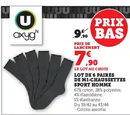 Hyper U Lot de 6 paires de mi-chaussettes sport homme offre