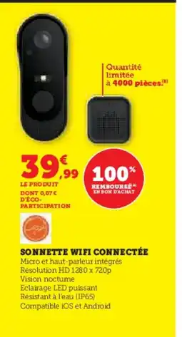Hyper U Sonnette wifi connectée offre