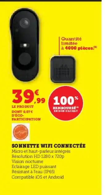 Hyper U Sonnette wifi connectée offre