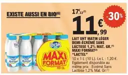 E.Leclerc LACTEL Lait uht matin léger demi-écrémé sans lactose 1,2% mat. gr.maxi format offre