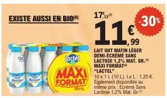 E.Leclerc LACTEL Lait uht matin léger demi-écrémé sans lactose 1,2% mat. gr.maxi format offre