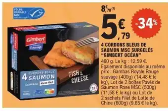 E.Leclerc GIMBERT OCÉAN 4 cordons bleus de saumon msc surgelés offre