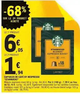 E.Leclerc STARBUCKS Capsules de café by nespresso offre