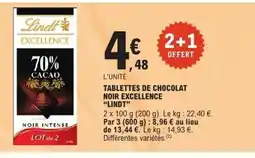 E.Leclerc LINDT Tablettes de chocolat noir excellence offre