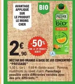 E.Leclerc PRESSADE Nectar bio orange a base de jus concentré offre