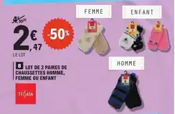 E.Leclerc Lot de 2 paires de chaussettes homme, femme ou enfant offre