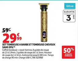 Auchan QILIVE Set tondeuse a barbe et tondeuse cheveux sans sfil offre