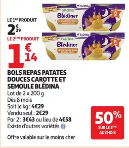 Auchan BLÉDINA Bols repas patates douces carotte et semoule offre