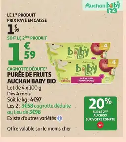 Auchan AUCHAN BABY BIO Purée de fruits offre