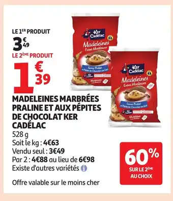 Auchan KER CADÉLAC Madeleines marbrées praline et aux pépites de chocolat offre