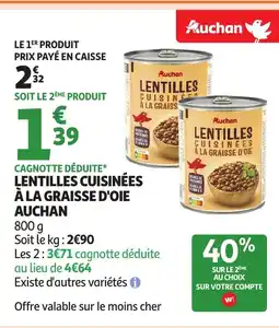 Auchan AUCHAN Lentilles cuisinées à la graisse d'oie offre