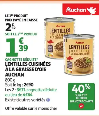 Auchan AUCHAN Lentilles cuisinées à la graisse d'oie offre