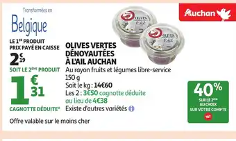 Auchan AUCHAN Olives vertes dénoyautées à l'ail offre