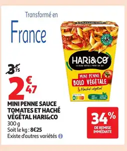 Auchan HARI&CO Mini penne sauce tomates et haché végétal offre