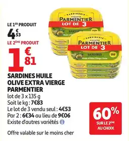 Auchan PARMENTIER Sardines huile olive extra vierge offre
