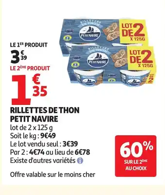 Auchan PETIT NAVIRE Rillettes de thon offre