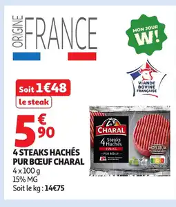Auchan CHARAL 4 steaks hachés pur bœuf offre